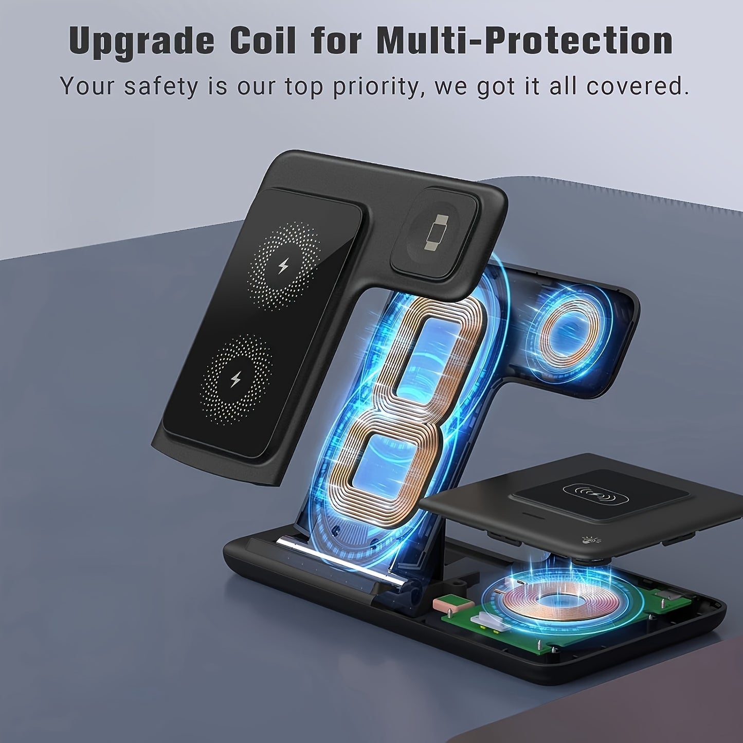 TriCharge Pro: 3-in-1 Folding Wireless Charging Station