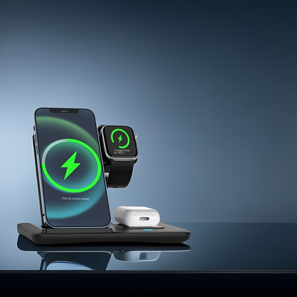 TriCharge Pro: 3-in-1 Folding Wireless Charging Station